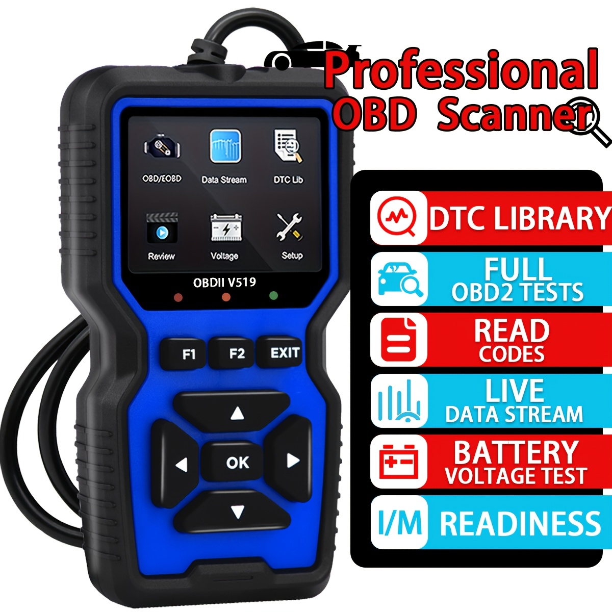 

2024 New Obd2 Scanner Diagnostic Tool, An Engine Code Reader With Complete Obd2 Functionality, , Mode 6 And 8, And More, Suitable For All Obdii/eobd Vehicles After 1996.