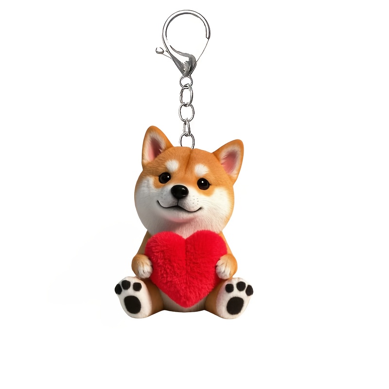 

A 2d Acrylic Keychain Featuring A Heart-shaped Corgi, A Cute Flat Keyring Accessory Suitable For Backpacks, Car Keys, And Gifts For Pet Lovers.