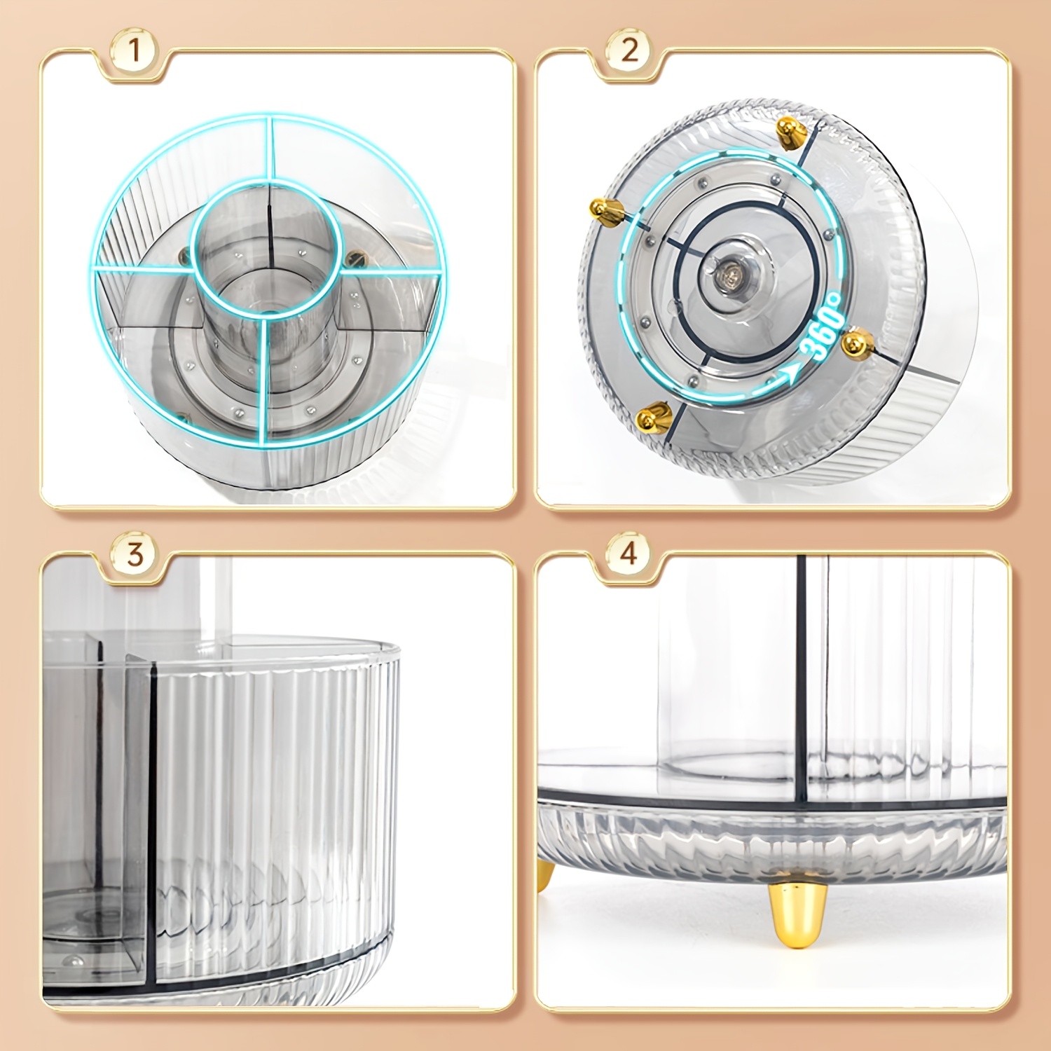 transparent cosmetic storage   organizer 360 rotating storage box large capacity storage box with 5 compartments multifunctional desktop makeup brush lipstick pens stationery storage and organization baskets bins containers for   Product details 5