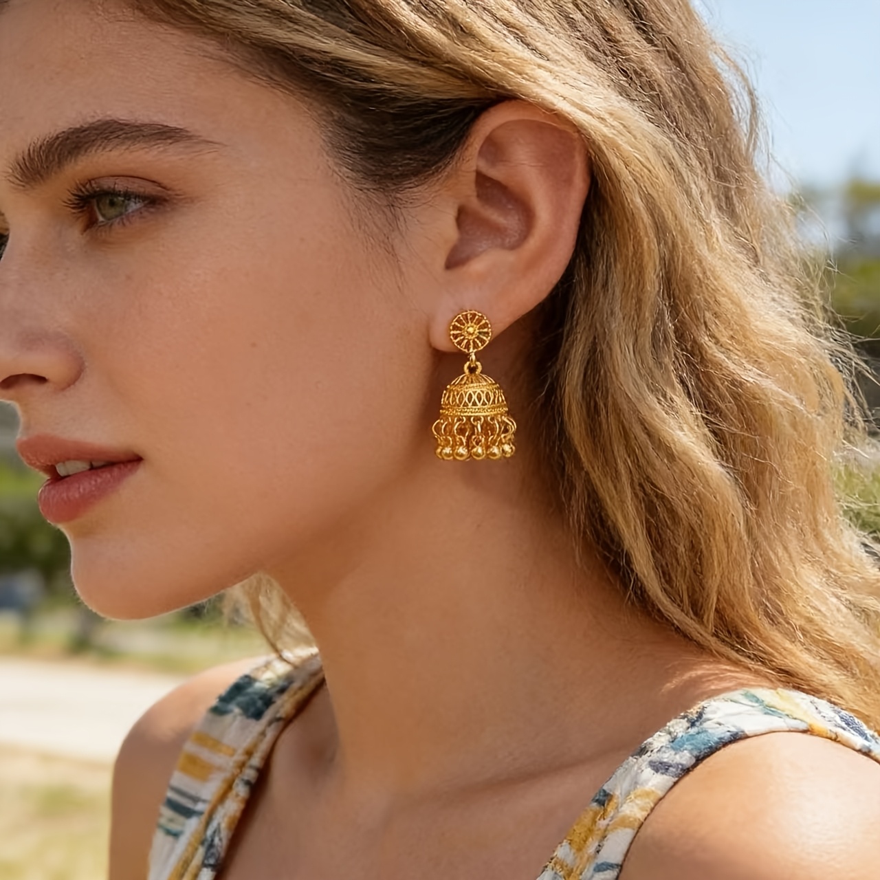 TEMU A Pair Of Vintage Ethnic-style Openwork Bell Earrings, Featuring An Antique- With Metallic Ear Ornaments. Versatile For Daily Wear, Vacations,