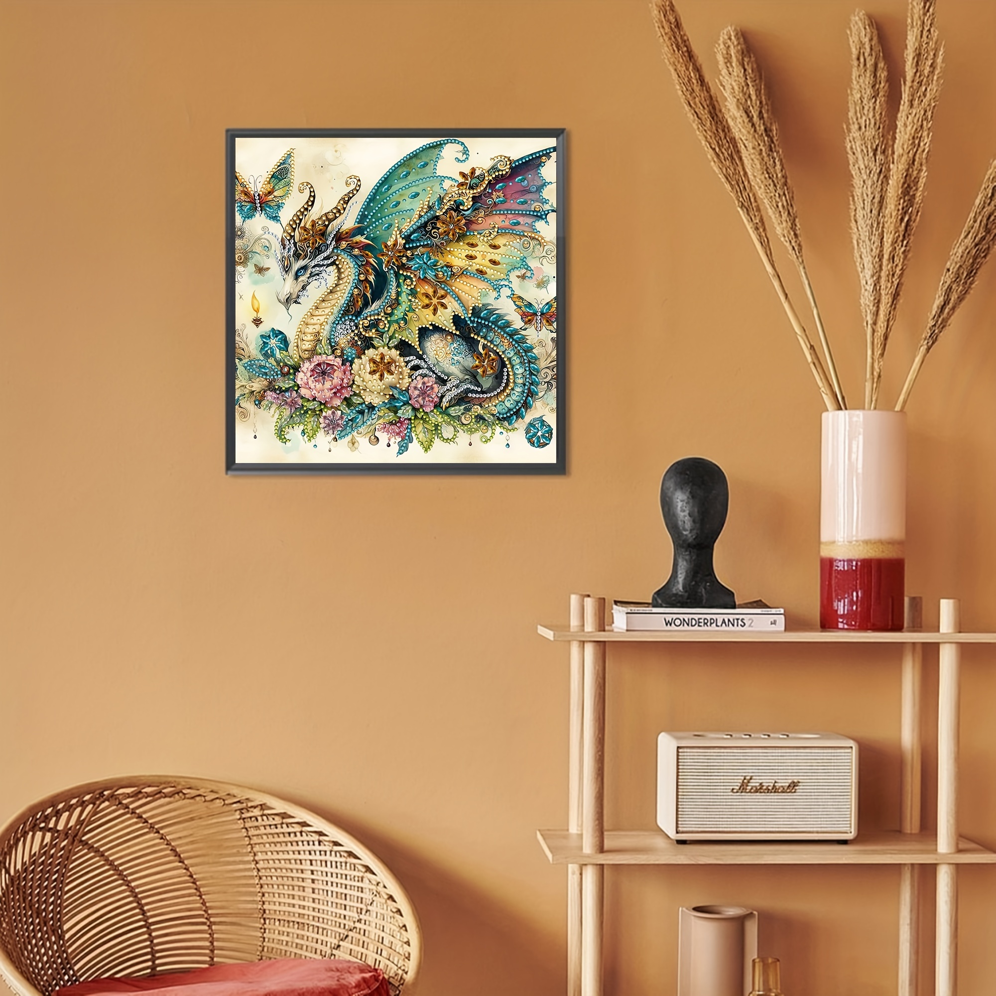 Image of 1pc-winged Dragon Pattern Diamond Painting Kit | 5d Special Shapes With Crystal Rhinestones Canvas Mosaic Art Set For Wall Decor - Artistic And Imagination, Frameless