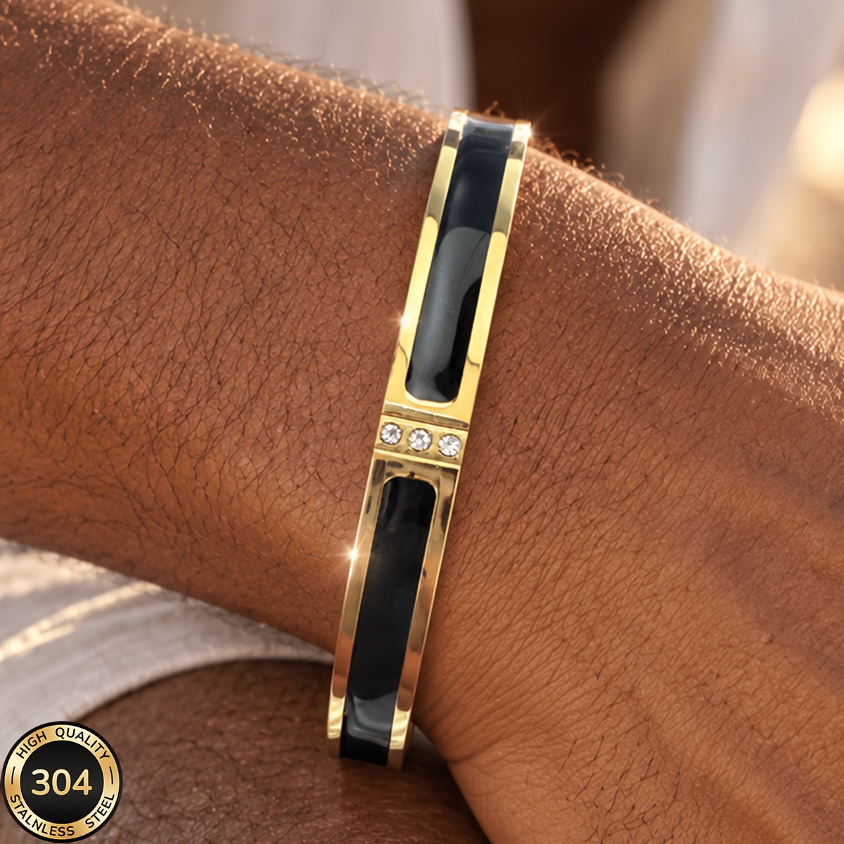 TEMU Bracelet de mode facile à monter, une seule pièce, en acier inoxydable 304 de haute qualité plaqué or , , et polyvalent, unisexe, idéal pour les