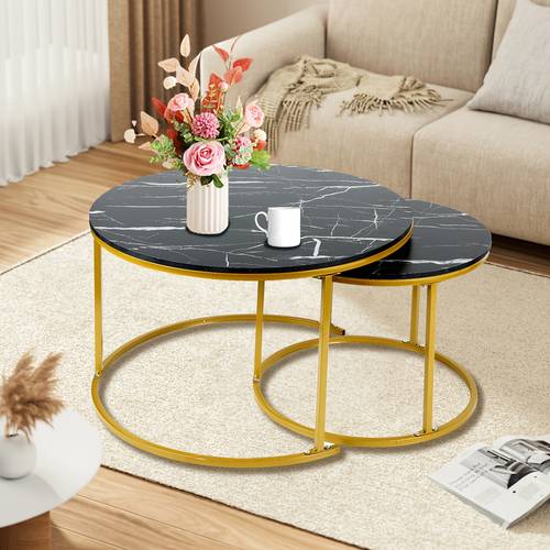 item picture set of 2 industrial nesting tables coffee table set with marble texture tops 70cm modern side table set for living room