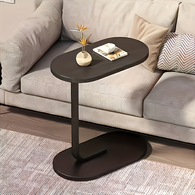 Image of 1pc Sofa Side Table - Space- , Sturdy Metal Base With Walnut Wood Top And Shelves For Coffee & Snacks Suitable As Living Room Or Bedroom End Furniture