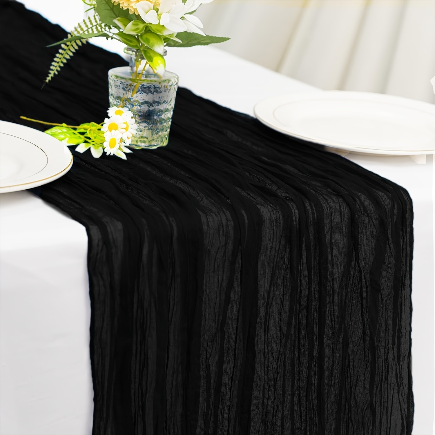 TEMU 1 Pack Of Gauze Table Runners, Rustic Bohemian Style, With A Center Embellishment Of Gauze, Suitable For Bridal Showers, Baby Showers, And