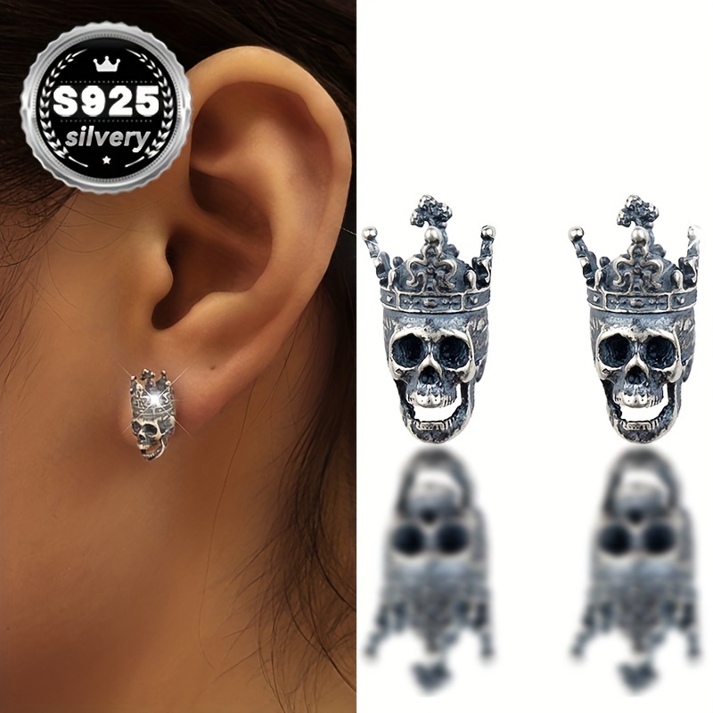 Silvery Retro Gothic Crown Earrings 2pc