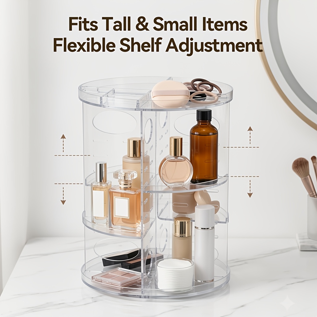 TEMU 360-degree Rotating Vanity Tabletop Organizer, Four-tier Adjustable Cosmetic Storage Box, Suitable For Perfumes, Skincare Products, And Jewelry,