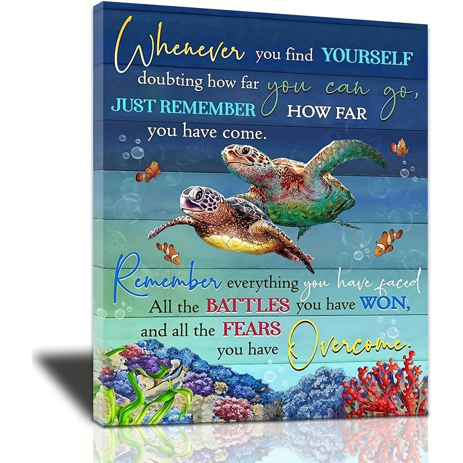 

Inspirational Sea Turtle Quote Canvas Art, 12x16" - Frameless Ocean Animal Wall Decor For Bedroom & Bathroom, Perfect Valentine's Day Or Birthday Gift For Her
