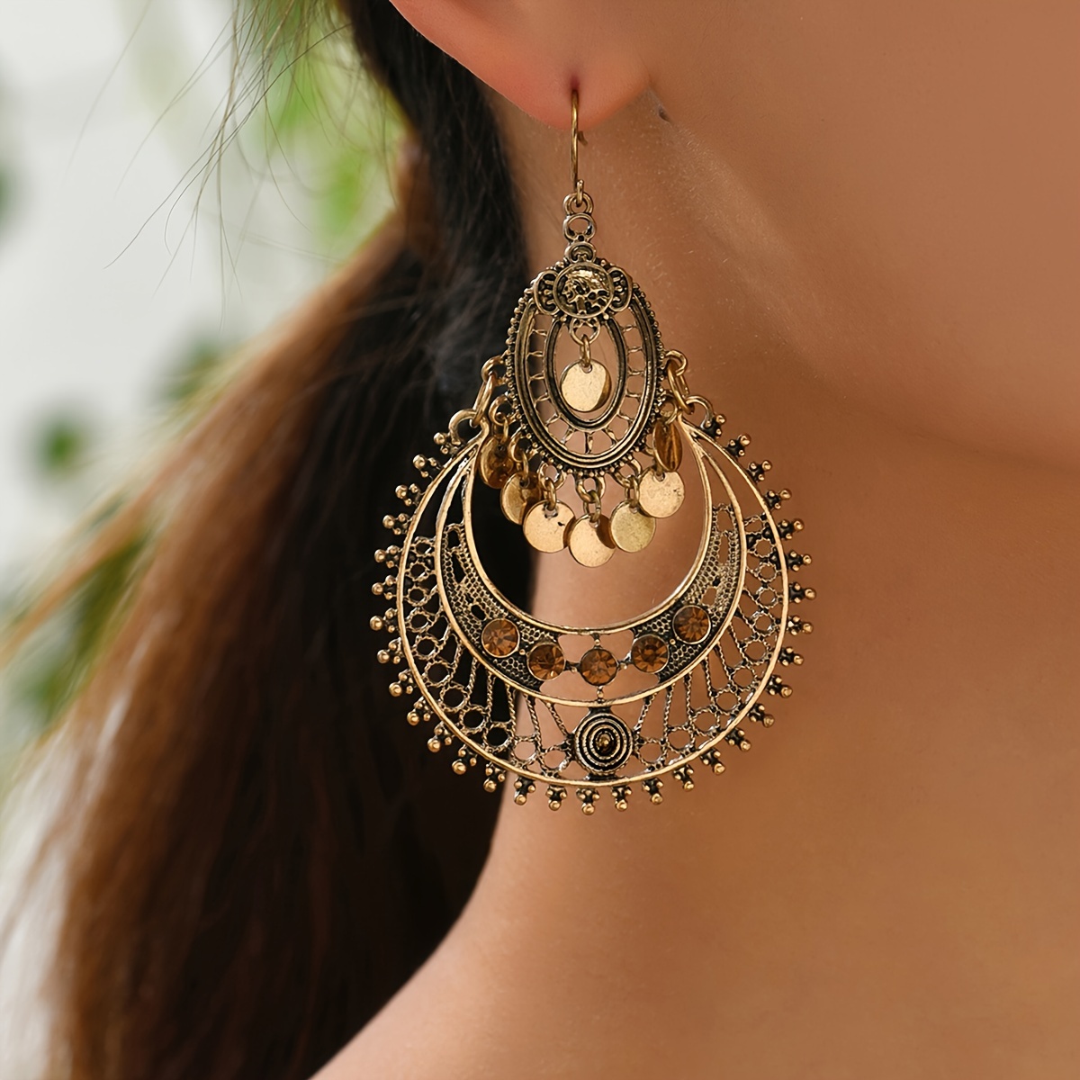 

Vintage Bohemian Chandelier Drop Dangle Earrings, Zinc Alloy Tassel Earrings For Women, No Plating Fashion Earrings For Mardi Gras, Gift & Vacation Occasions - Antique Golden Tone