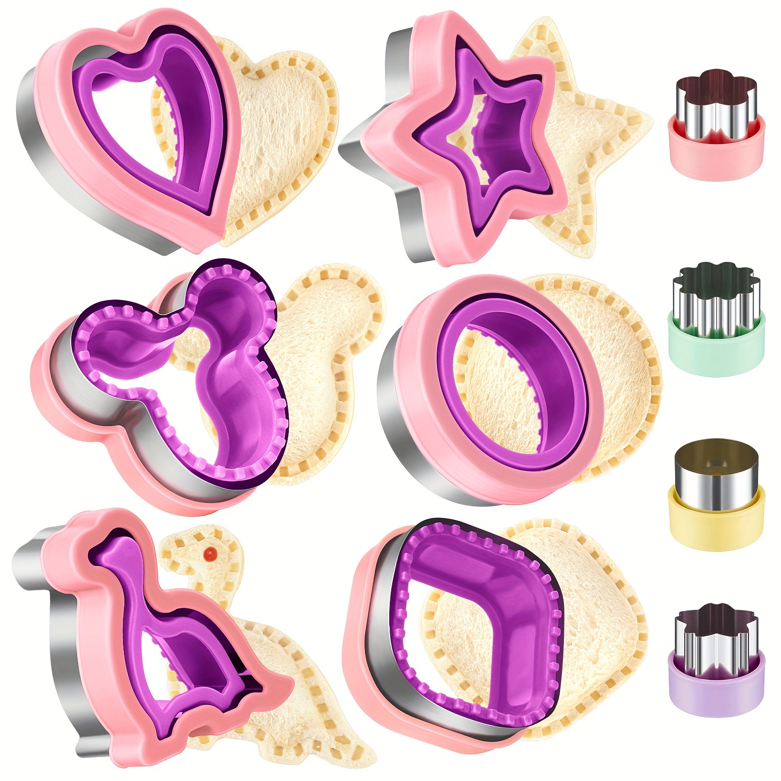 

10pcs Sandwich Cutter And Sealer, Decruster Sandwich Maker For Peanut Butter And Jelly Sandwich Cutter For Kids Lunch Diy Maker Cookie Cutter Set Boy Girl Pink