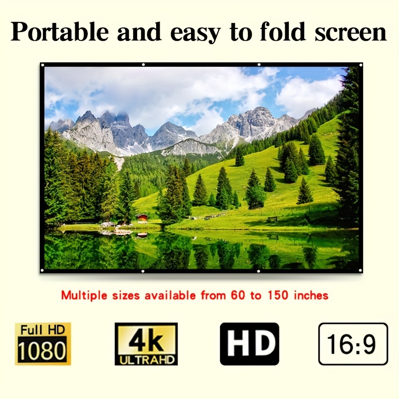 

Portable Hd Projection Screen 60-150 Inch 16:9, Double-sided Projection, Washable And Ironable, Wall Mountable For Indoor And Outdoor Use - Polyester Blend, Uncharged