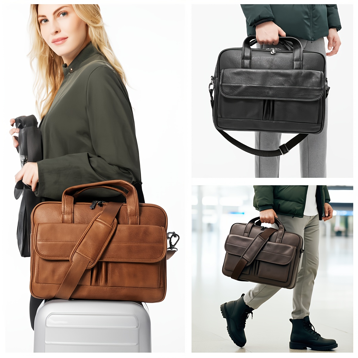 16 inch laptop briefcase black synthetic   leather messenger bag with adjustable shoulder strap large capacity for office business and college use durable polyester lining zipper closure laptop compartment travel laptop bag   synthetic   leather bag laptop bag Product details 1