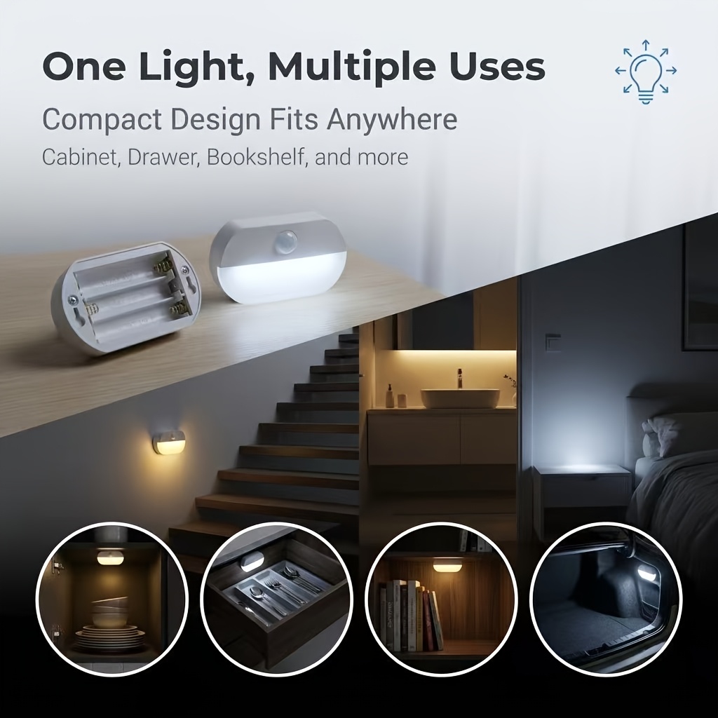 4pcs Motion Sensor Night Lights, LED Under Cabinet Lights