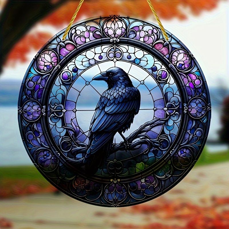 

Acrylic & Crow Suncatcher Pack - Stained Glass Style Hanging Decor, No Electricity Or Feathers - Ideal Bird Lover And Home Decor Gift (available In 1pc Or 2pcs)