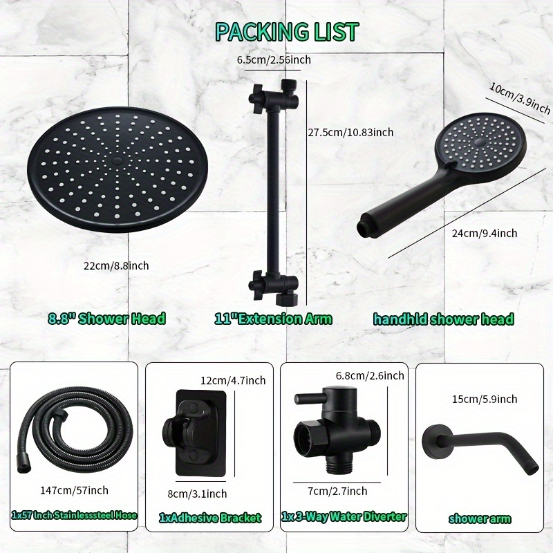 High-Pressure Rainfall Shower Head with Extension Arm