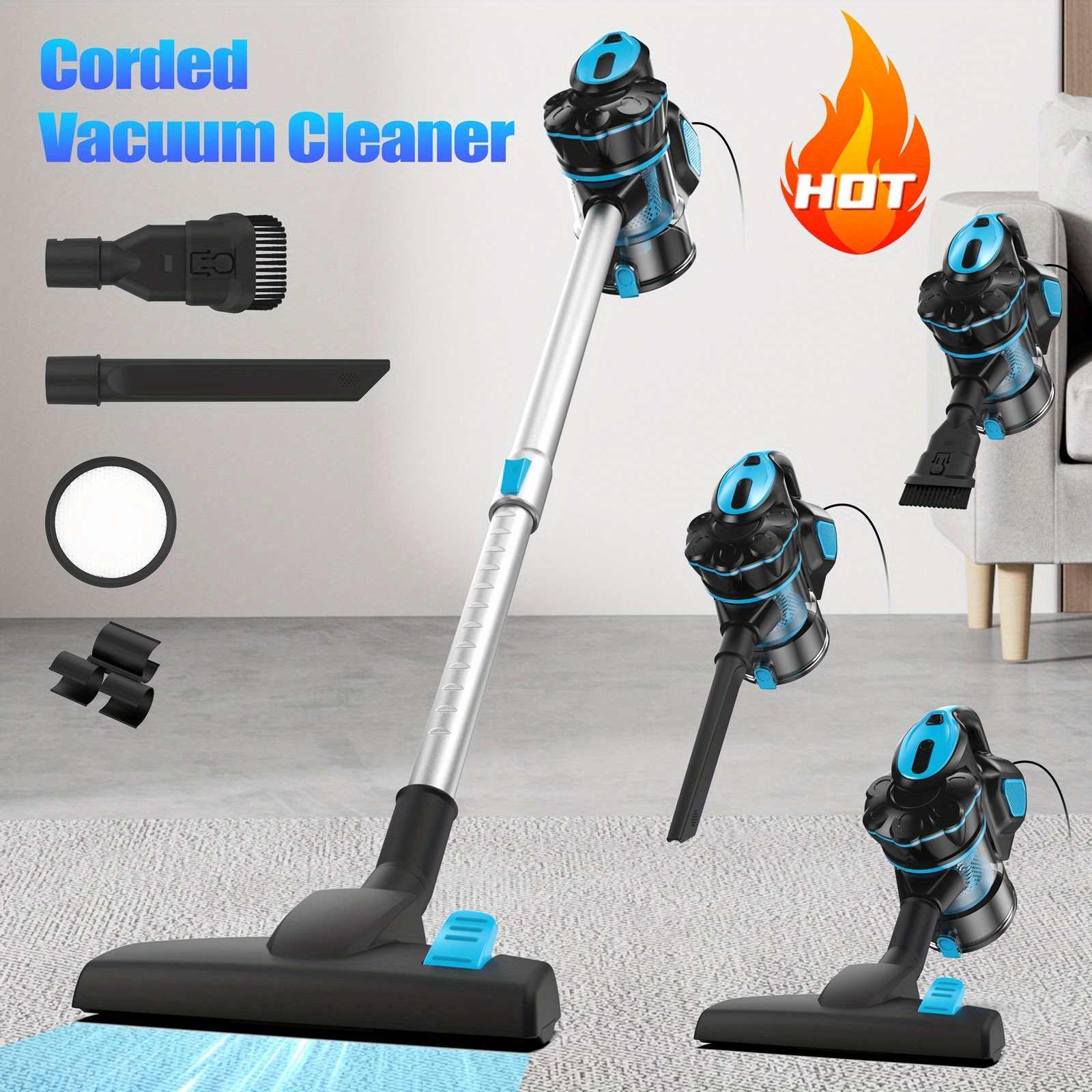 Inse Corded Stick Vacuum Cleaner, Corded Vacuum Cleaner With 60000pa Handheld Vacuum Cleaner For Home Pet Hair Hard Floor