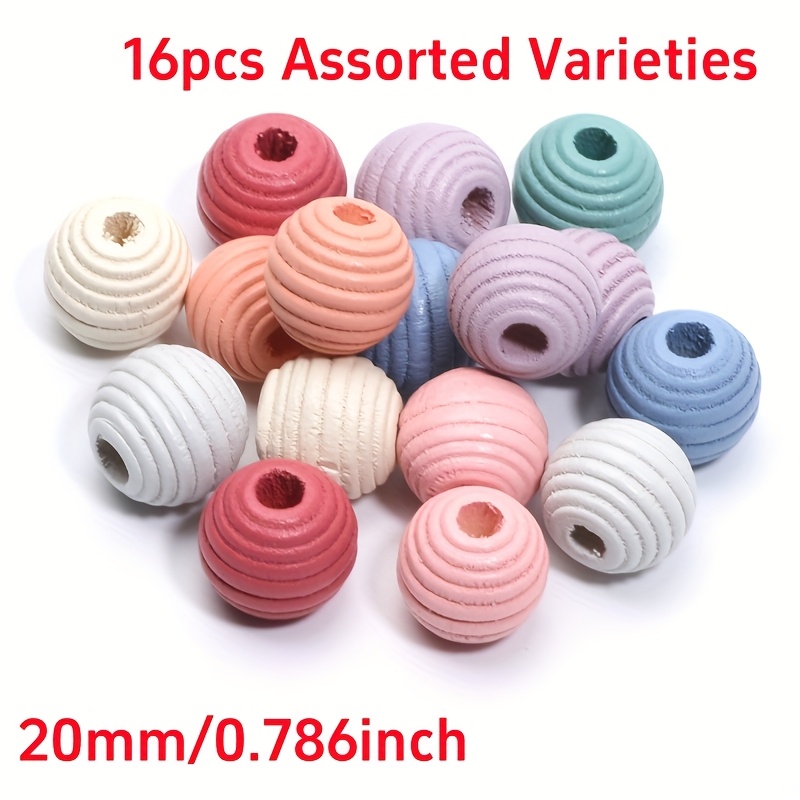 16/50pcs Pastel Series 14mm 20mm Threaded Wooden Beads For Necklace Pendant Decor Beads Gift - Random Color