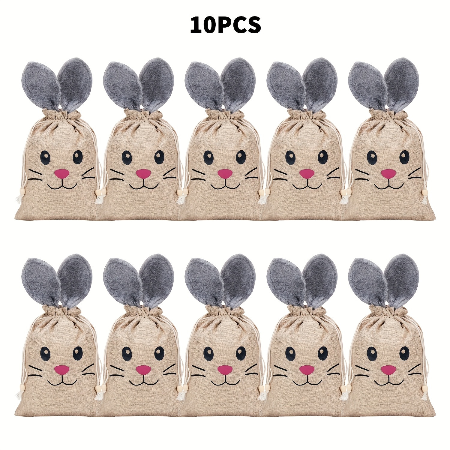 Image of 5-10pcs Easter Bunny Bags, Burlap Bags With Fluffy Bunny Ears, Perfect For Holding Easter Eggs, , Chocolates, Etc. Bunny Party Favor Bags, Easter Candy Egg Hunt For Kids And Girls