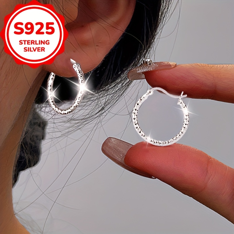 TEMU A Pair Of New Stylish Shimmering Circle S925 Pure Silver Minimalist Earrings, Korean Version Ins Fashion Ear Additions, Suitable For Women'