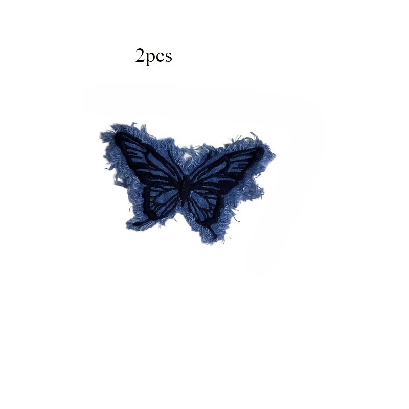 E-shop 2 Stück Vintage Denim Schmetterling Bestickte Patches mit Fransendetail – für Jeans, Hüte, Shirts &