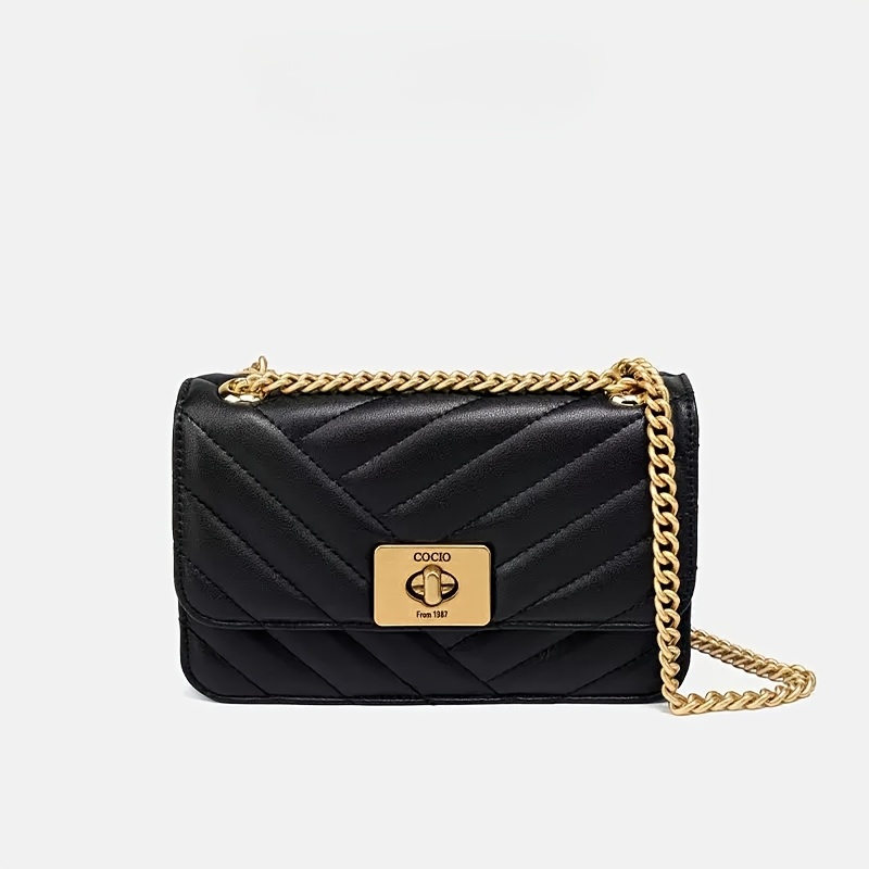 TEMU Twill Quilted Chain Crossbody Bag Women's Vintage Metal Clasp Underarm Bag Light Luxury Versatile Shoulder Bag Date Elegant Small Bag
