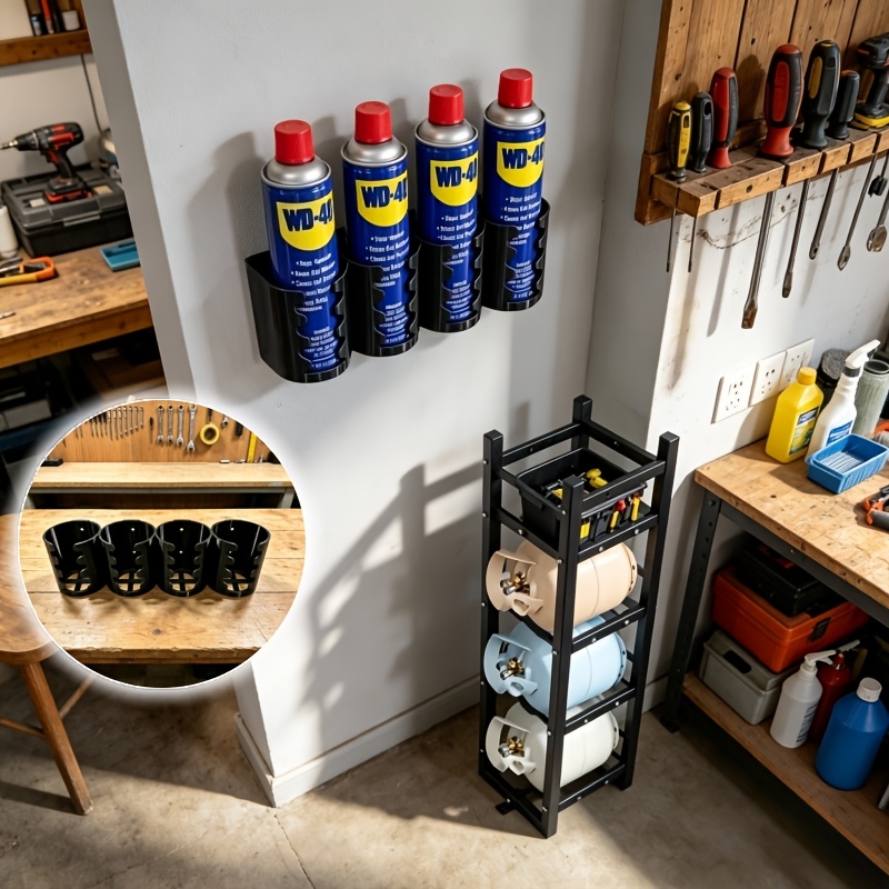 TEMU 1pc Aerosol Can Storage Rack – Wall-mounted 4-slot Design; Organizer For Spray Bottles, Aerosol Cans (rv Door Mount), And Caulk Tubes; Practical