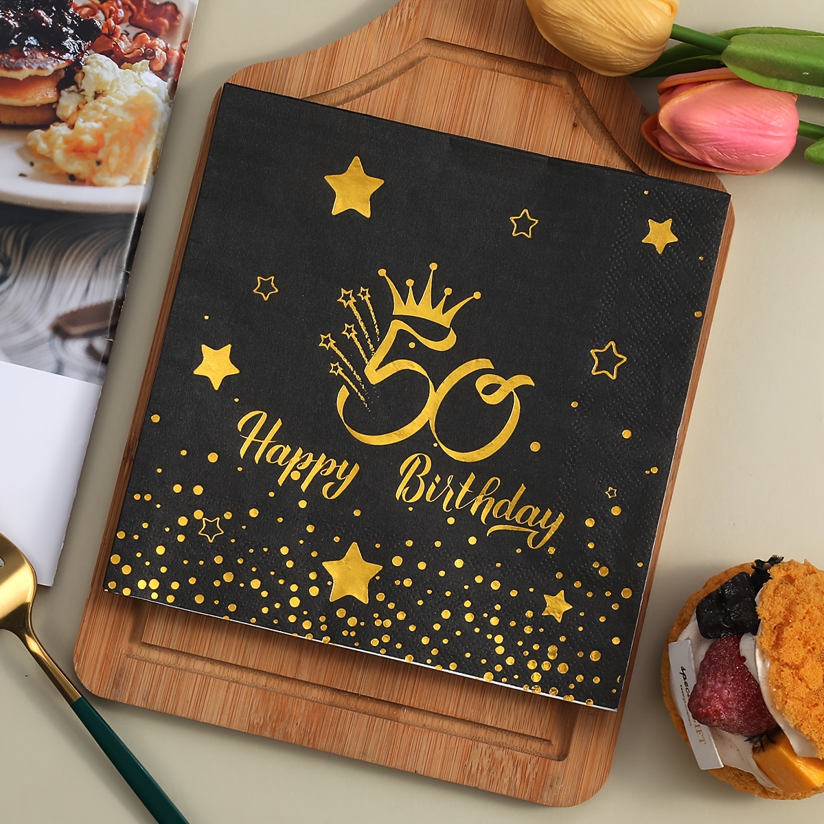 Image of 20pcs, New Printed Hot Stamping Napkins, 13x13 Inches -50th Birthday Party Decoration Tissue, Used For Restaurant, Kitchen, Shop Decoration Supplies