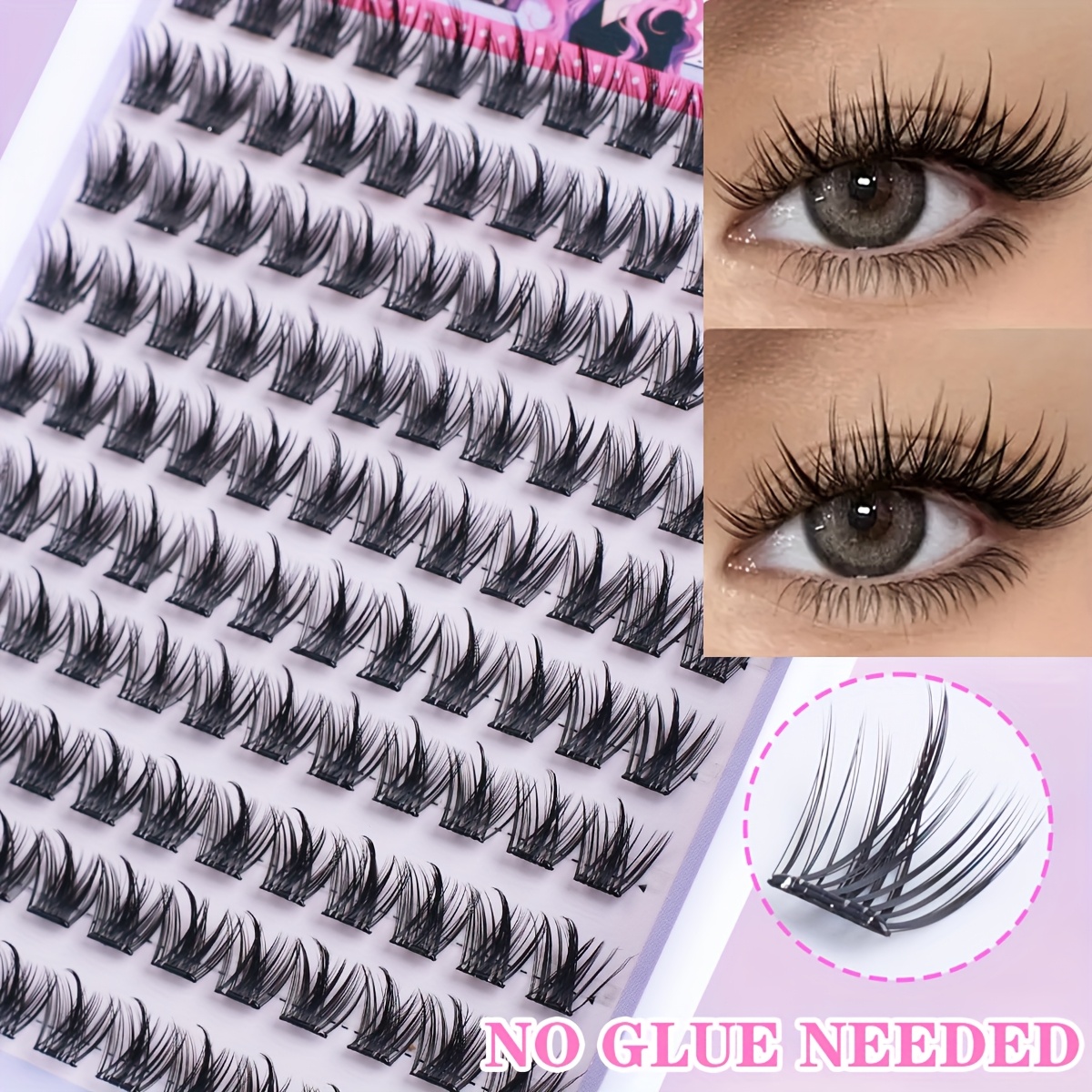 Image of Self-adhesive False Eyelashes, 120 Clusters, Diy Reusable Eyelashes, C-, , Crisscross Style, Cat , Doll Style, Beginner-friendly, , Suitable For Holiday Parties Like Christmas And Halloween