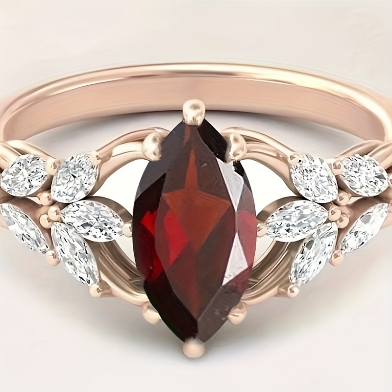 

Elegant -plated Maroon Oval Cubic Zirconia Ring - Women's Daily Wear - Perfect Anniversary Or Birthday Gift, Stylish & Luxurious