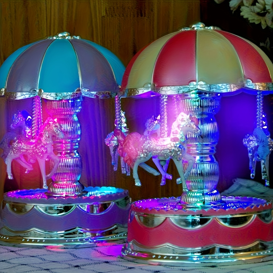 TOYANDONA Romantic Luxury Carousel Music Box (with Music), Featuring Three Rotating Horses with LED Light Effects, Dome Castle Design, Home Decor, Suitable as a New Year/Valentine's Day/birthday Gift for Boys and Girls, Music-themed Gift.