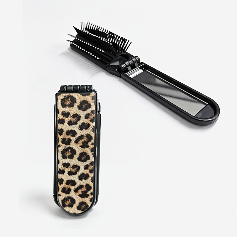 TEMU 1pc Classic Leopard Print Foldable Travel Comb | Compact Pocket Comb With Mirror