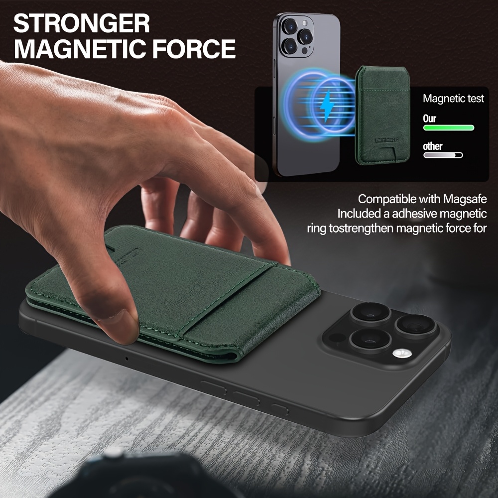 vintage style synthetic leather magnetic flip wallet with 3 card slots green   for secure closure   details 3