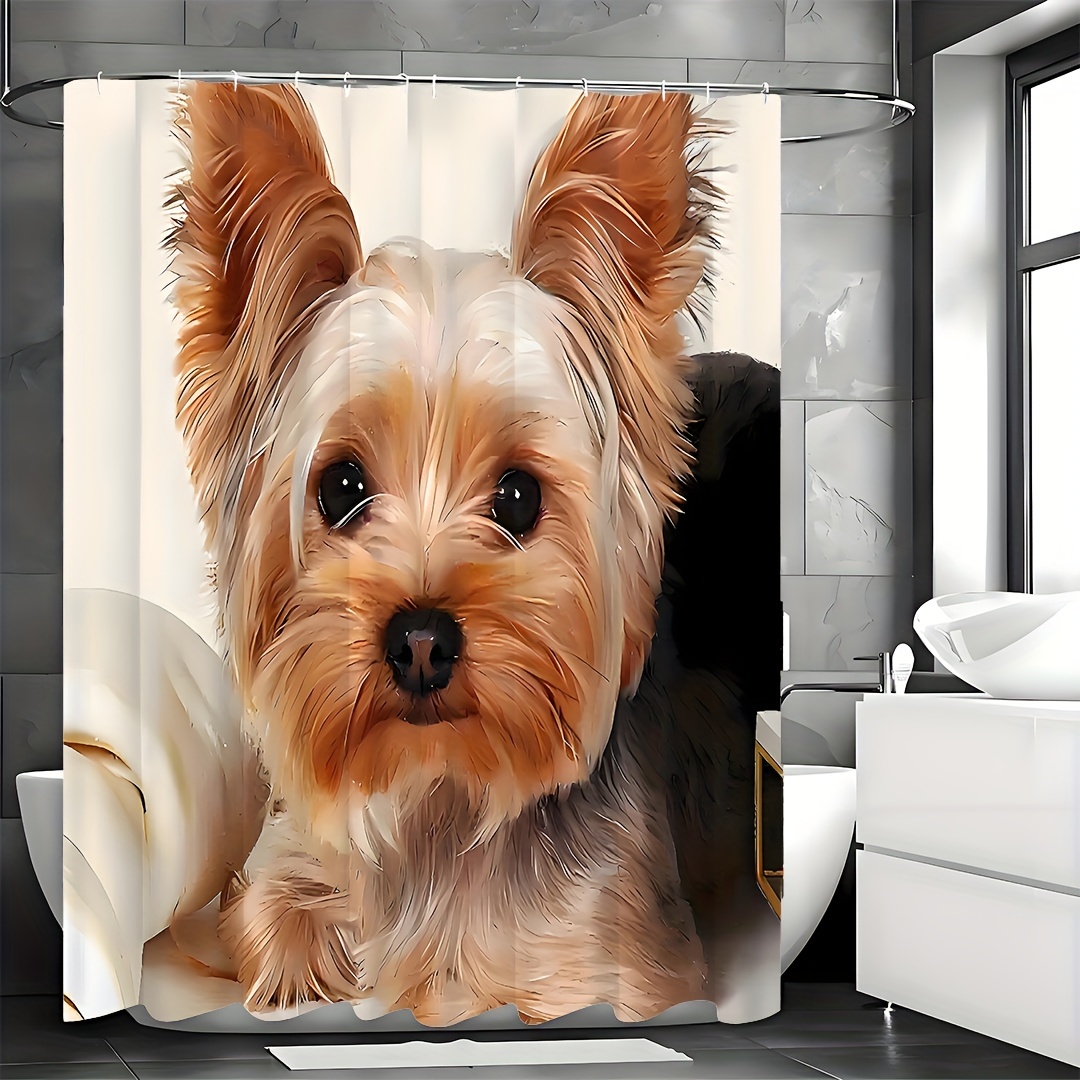 

Yorkshire Terrier Print Shower Curtain - Waterproof & Moisture-repellent With Hooks Included, Machine Washable Polyester Fabric,