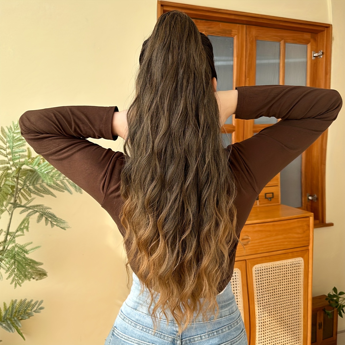   womens 24 inch long wavy drawstring ponytail extension high temperature fiber synthetic hairpiece for daily use details 4