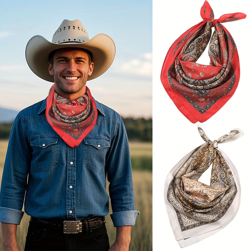 4pcs *'s Large Western Style Scarf Vintage Floral Print Bandana,  Square *'s Retro Neck Accessory for Outdoor Activities