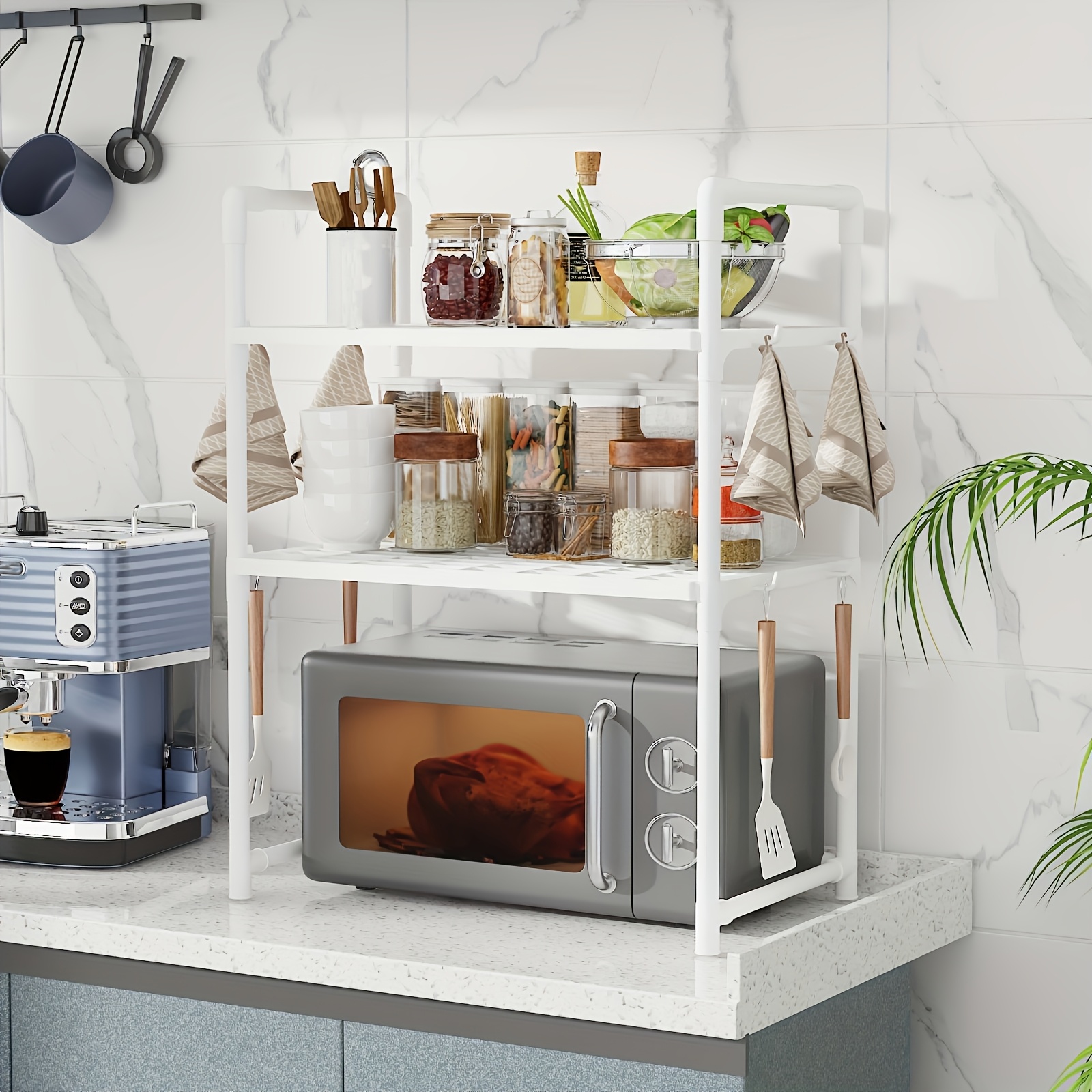 metal paint tube kitchen microwave storage shelf multi functional single double layer storage shelf with hooks kitchen accessories multi functional storage shelf kitchen bottle storage standing shelf