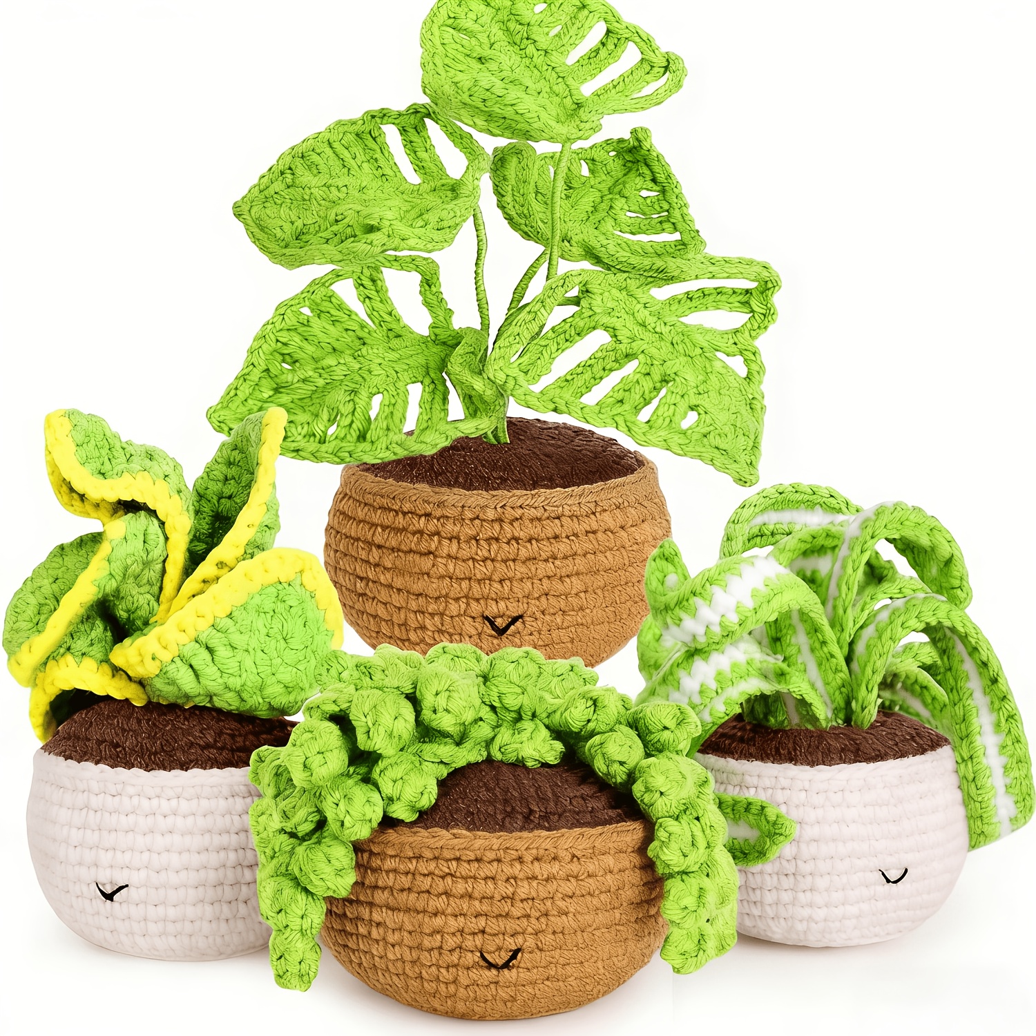TEMU 4pcs Beginners Crochet Kit Crochet Starter Kits With Video Tutorials, Hanging Potted Plants Knitting Starter Pack For Beginners Decoration,
