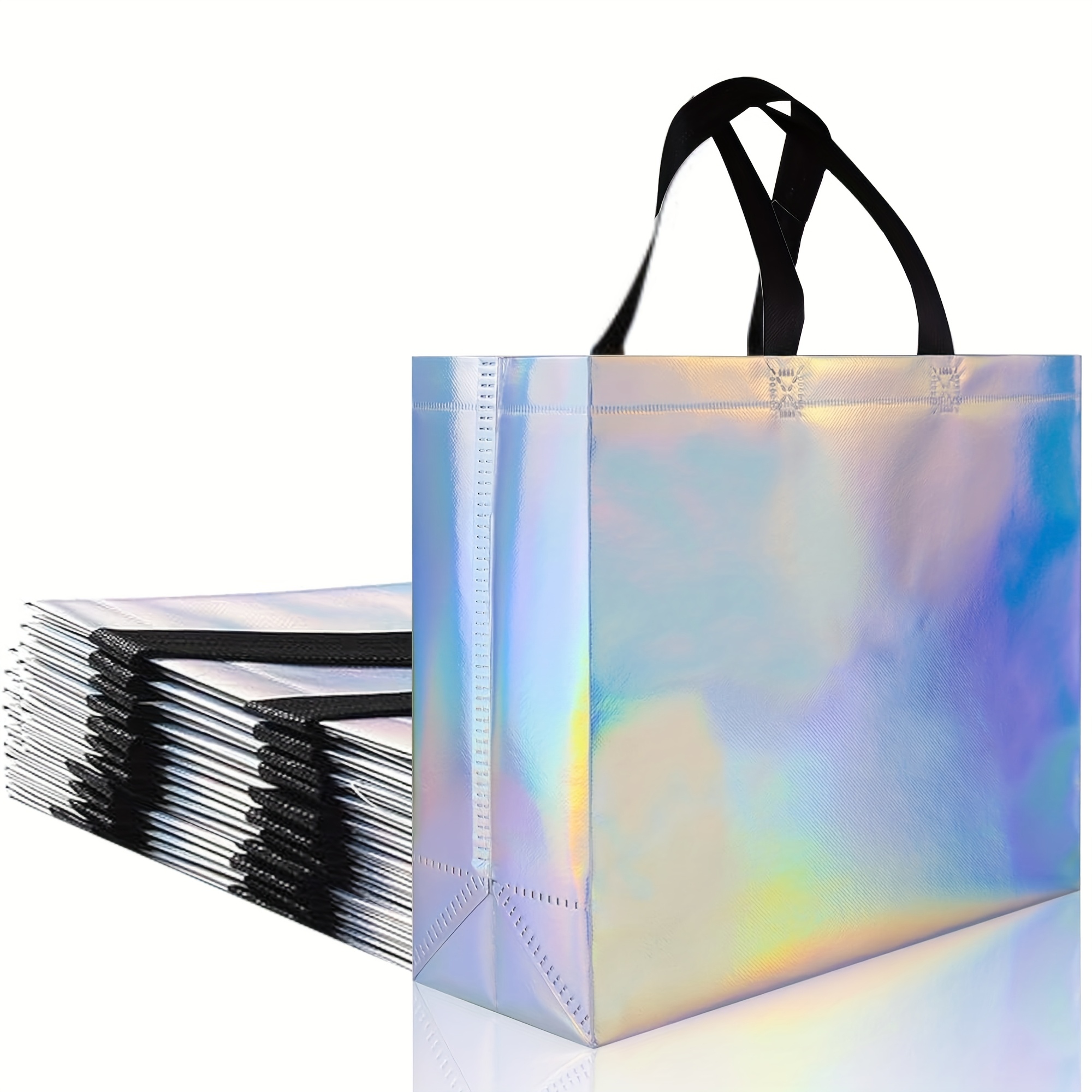 Image of "15pcs Sparkling Rainbow Holographic Large Gift Bags - Reusable & Foldable For Birthdays, Weddings, Easter Celebrations & More, Party Supplies"