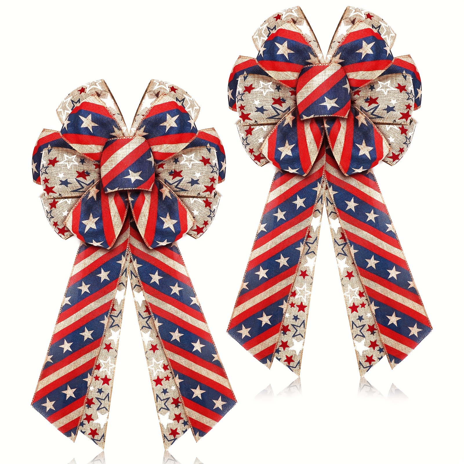 

2pcs Patriotic Bow 4th Of July Bow American Flag Bow Star Burlap Bow Tree Topper For Indoor Outdoor Independence Day Memorial Day Party Decoration (style 1)