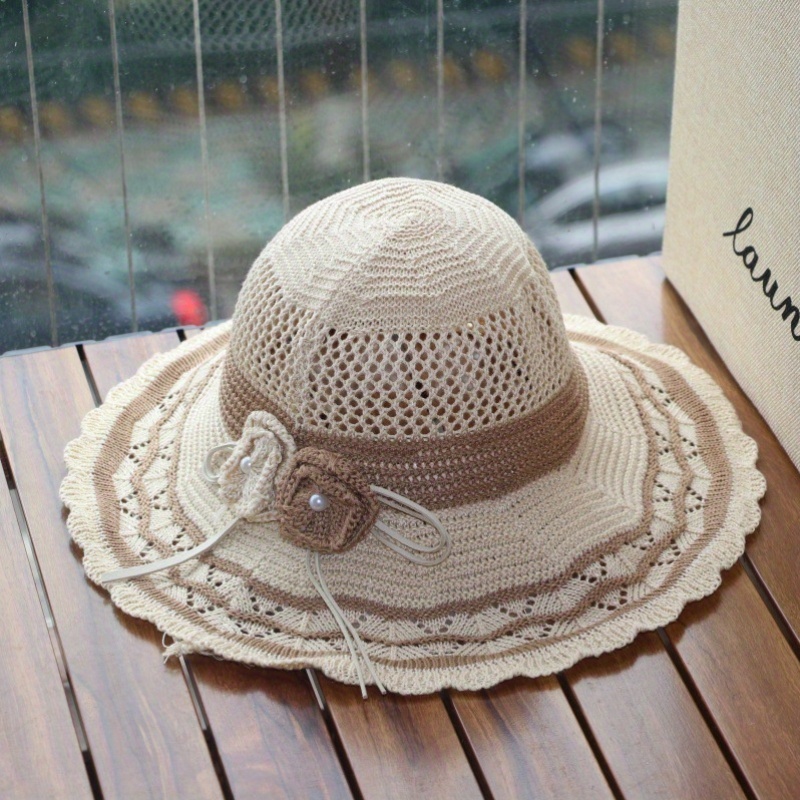 women cotton sun hat foldable beach hat handmade crochet - Temu display picture 3