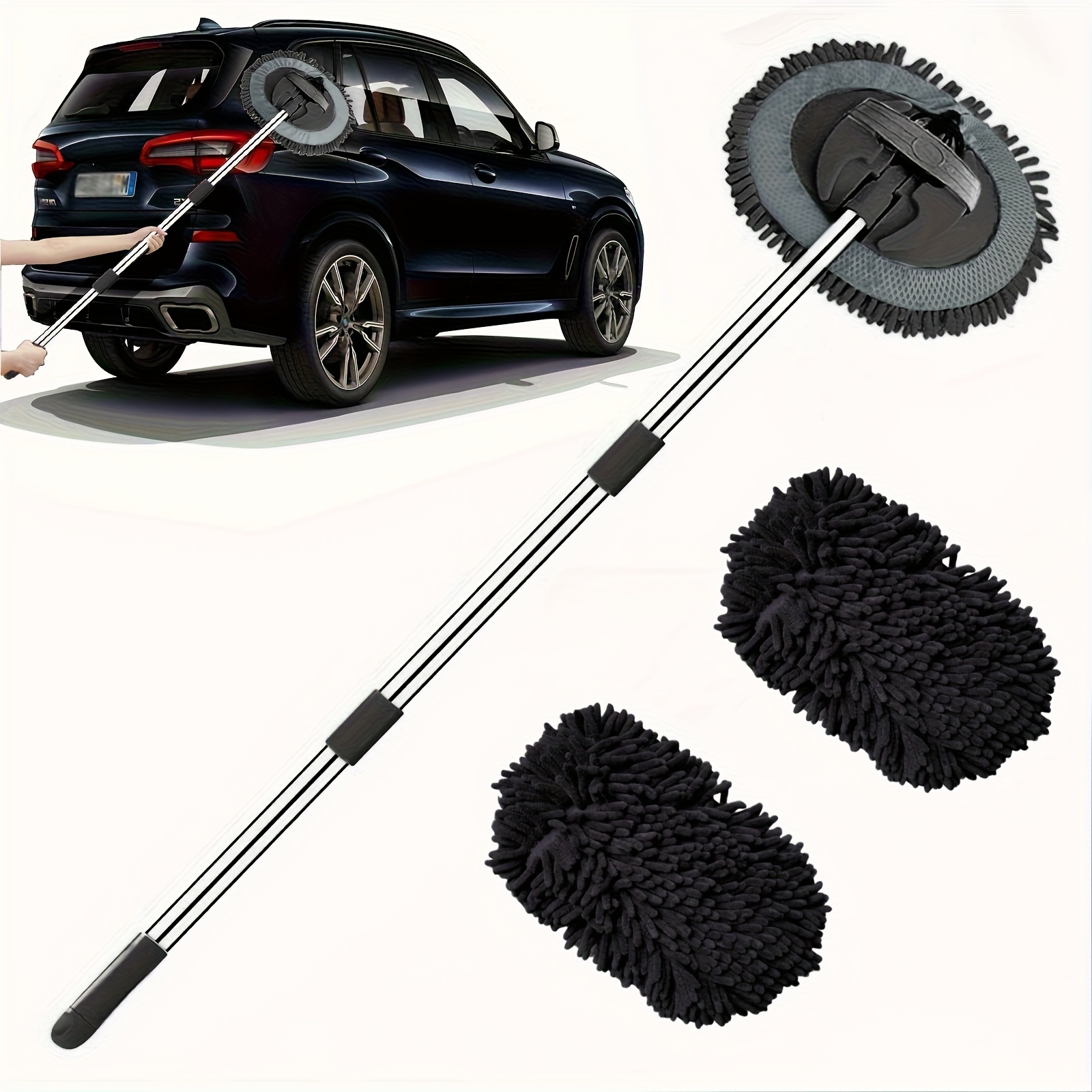 Image of A 45-inch Car Wash Mop Made Of Microfiber Featuring A Long Handle – Ensures A Scratch-free Clean For Vehicles Like Cars, Trucks, Suvs, Rvs, And Boats – Includes A Chenille Sponge Duster