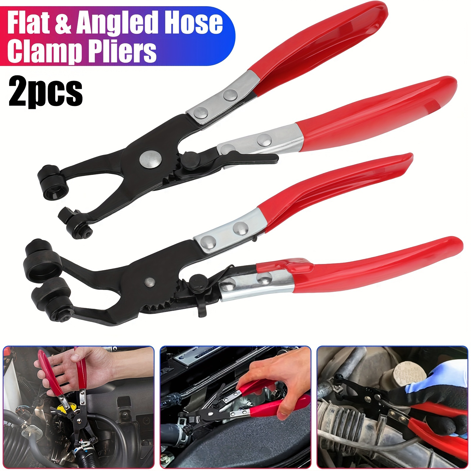 TEMU 2pcs Hose Clamp Pliers Set, Collar Plier, Hose Remover Plier, Petrol Clip Pipe Plier, Angled Swivel Jaw Locking Tool, Flat Band Fuel Coolant Clip, For Auto, Industrial,