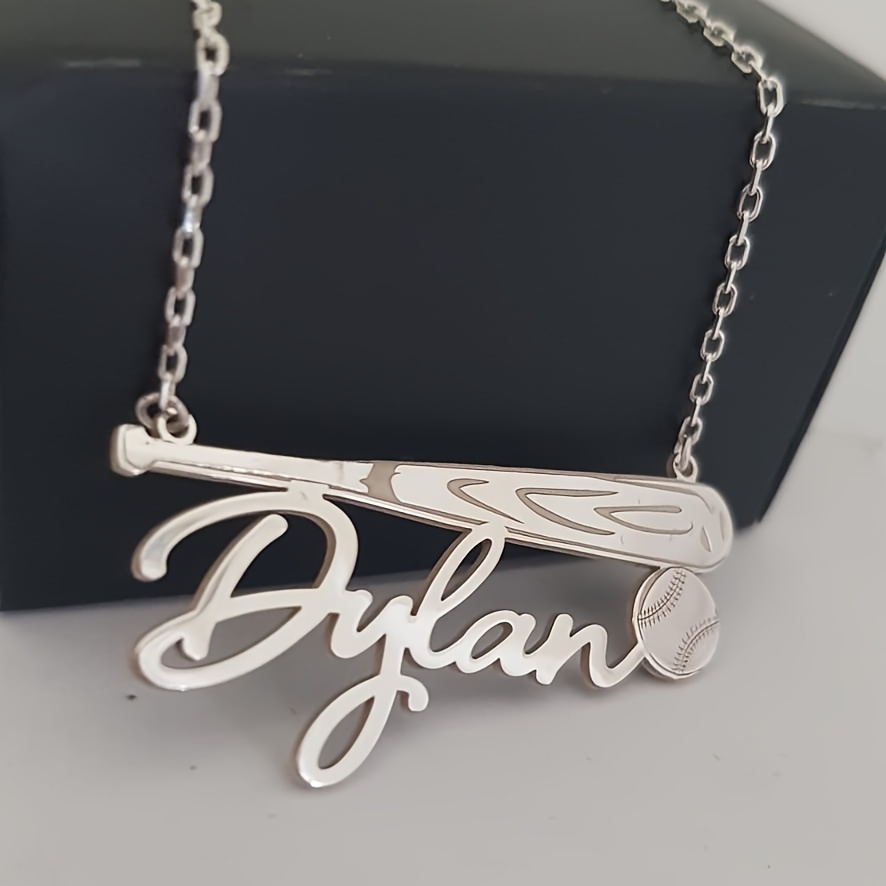 TEMU Custom Name Baseball Bat Necklace, Personalized Baseball Choker, Softball Necklaces, Stainless Steel Jewelry, Sport Gift, Gift For Sports