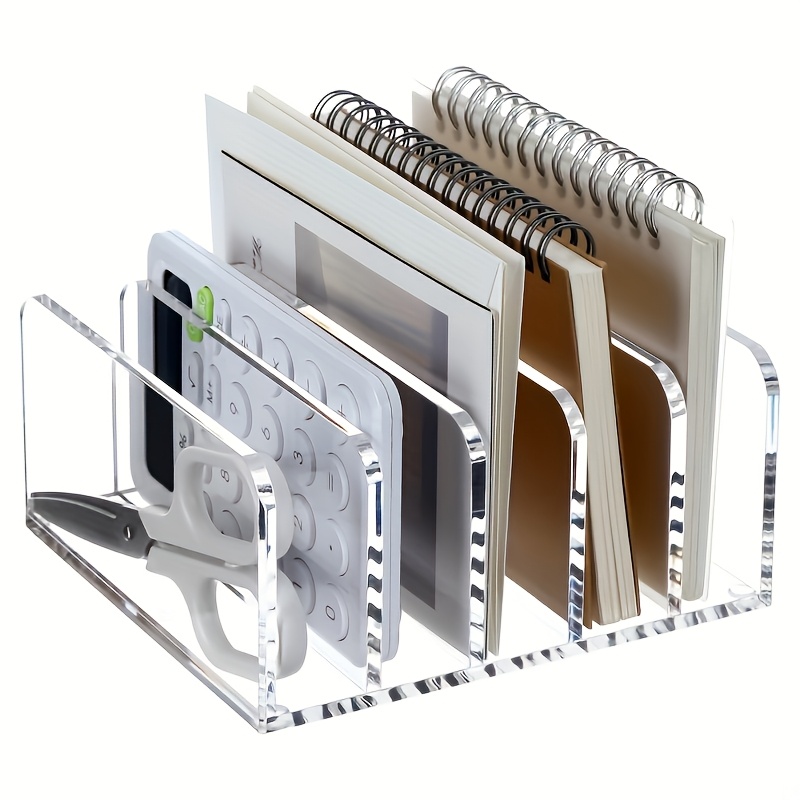 

Desk File Organizer Holder, 5 Upright Clear Desktop Sorter Magazine Storage Organization Letter Folder Racks For Home, Office & Classroom