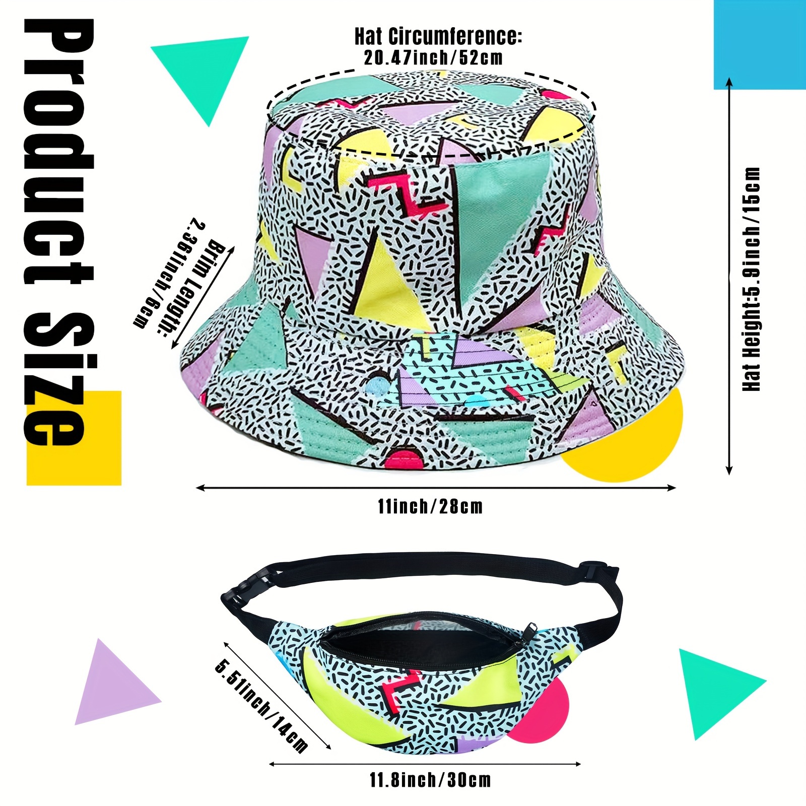 2pcs 80s 90s Fanny Pack And Bucket Hat Set For Men And Women Neon Waist  Packs And Hats For Sports And Parties - Jewelry & Accessories - Temu Canada