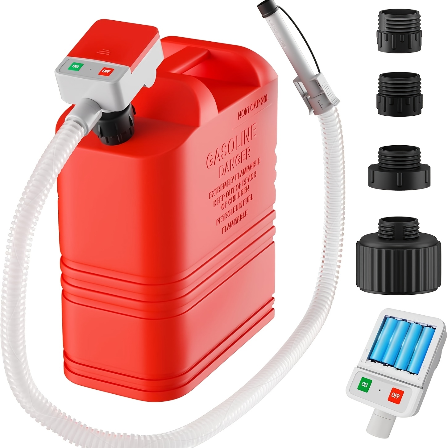 Fuel Transfer Pump With Sensor - 3.2 Gpm, Overfill Protection, 51" Hose, Battery Powered With 4 Tank Adapters, Portable Liquid Pump With Nozzle For Gasoline, , Oil, Without Battery