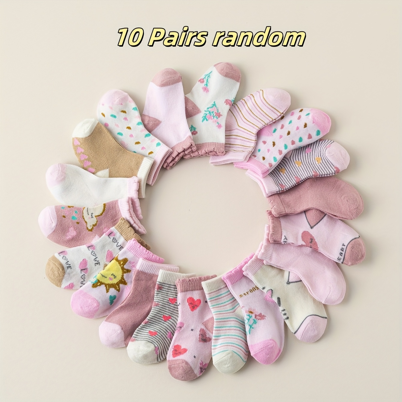 Image of 10 Pairs Of Random Color, Cute Children's Baby Socks, Soft, Breathable, Comfortable, Suitable For 0-3 Year Old Babies