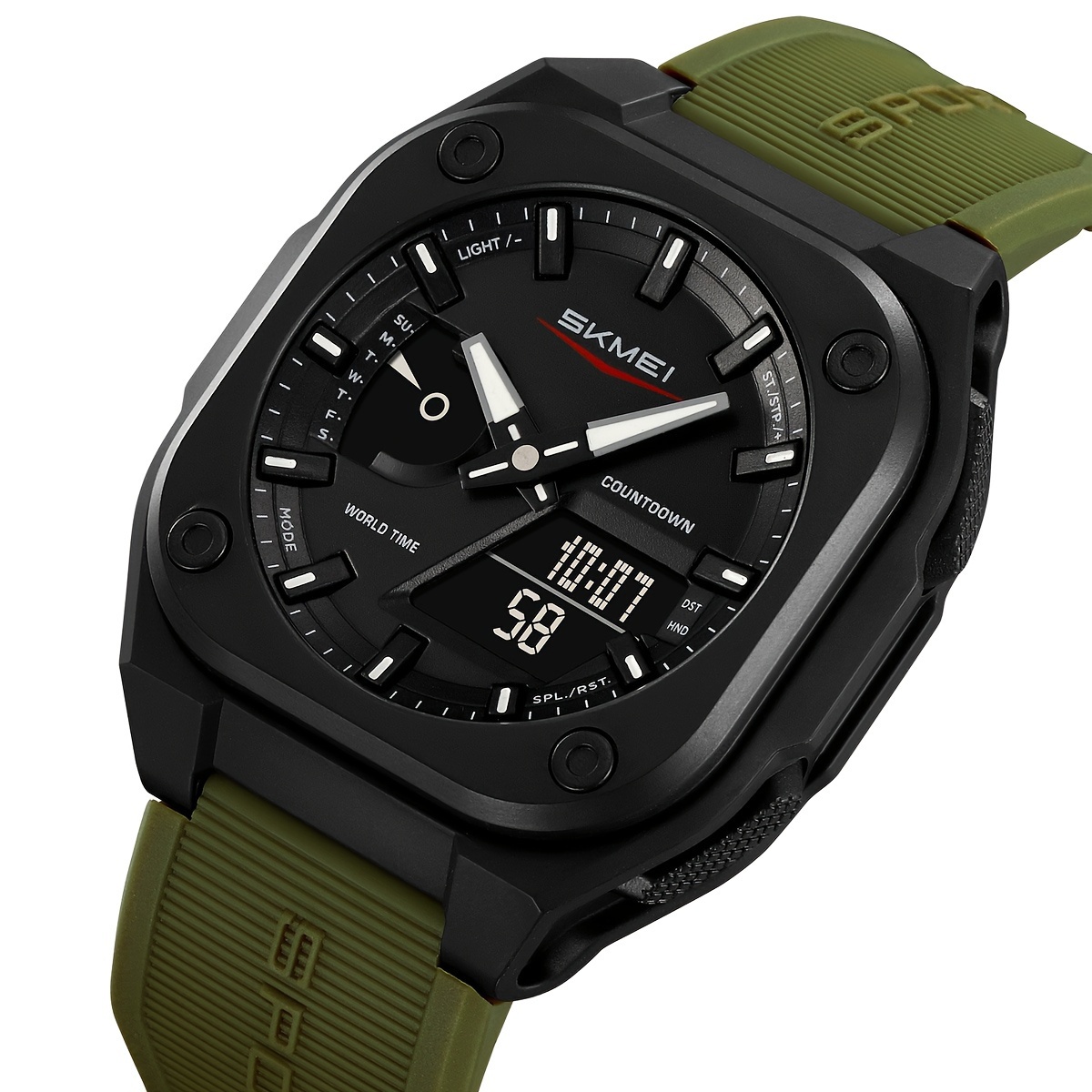   mens   military   wristwatch with     and date   electronic movement sports style round dial tpu strap to 30m details 0