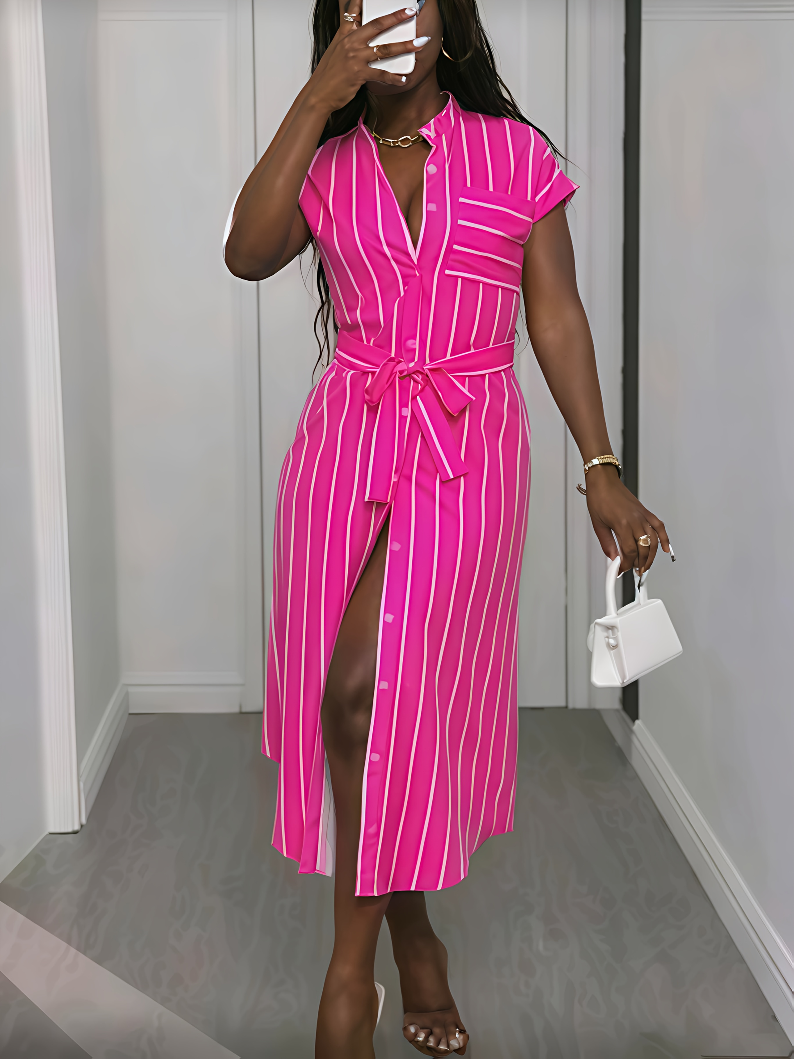 pink striped dress vertical Pink Striped Midi Dress With Pockets, Sleeveless Summer Dress, A-line  Cotton Dress, Vacation Dress for Women