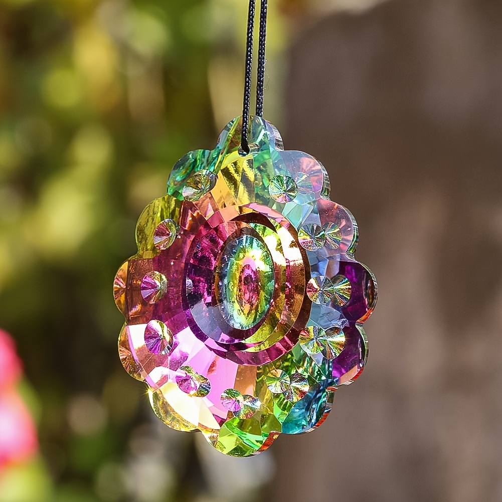 

Peacock Crystal Suncatcher - 2.4" Rainbow Prism Pendant, Iridescent Glass Chandelier For Home & Garden Decor, Perfect Gift Idea